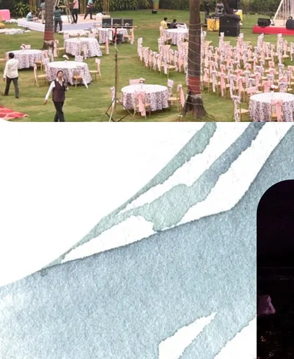 The calm before the storm. Our team on the ground setting up the seating and layout for an outdoor wedding ceremony, ensuring every detail is perfect.
