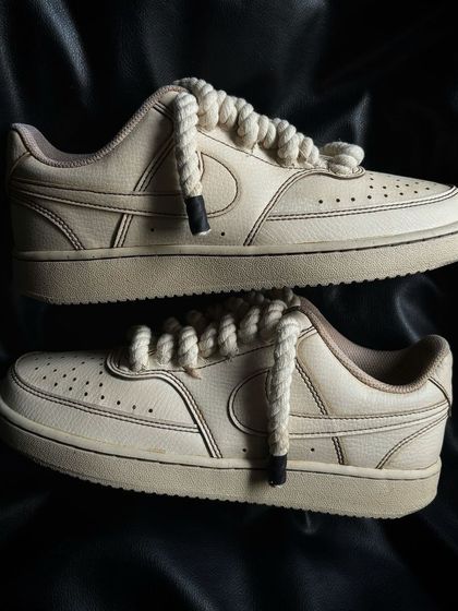 Another pair shot of the coffee rope lace custom sneakers.