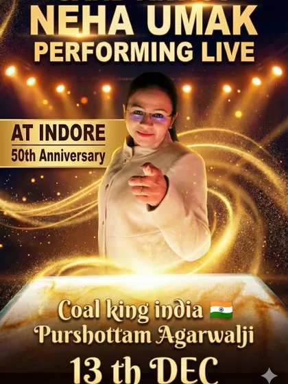 Announcing my show in Indore for the "Coal King of India," Mr. Purushottam Agarwal. I specialize in creating sand art biographies for industry leaders.