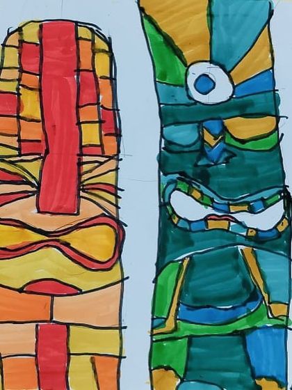 These totem pole designs are a great way to explore cultural art, symmetry, and character design. The bold colors and patterns make them visually striking.