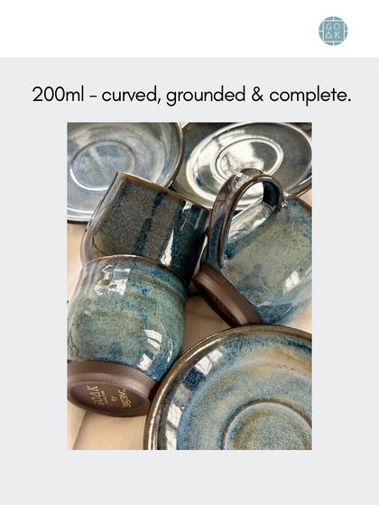 A close-up of the 200ml curved cup and saucer set, a result of a wonderful collaboration.