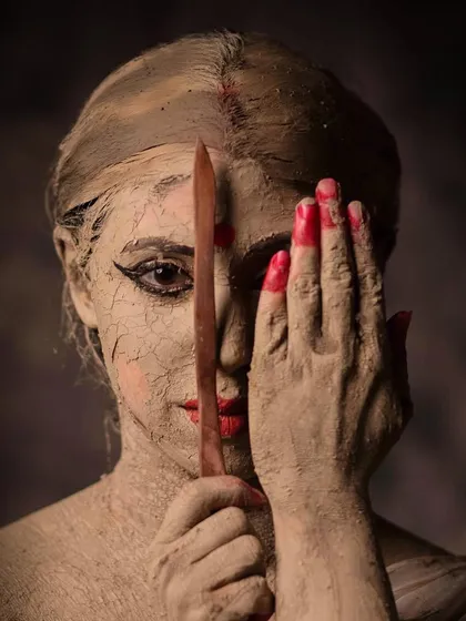 Art as inquiry. This is a shot from my photo-narrative 'The Creation of a Goddess', which examines the process of idol making in Kumartuli and its parallels with the construction of female identity. It reflects my approach to using dance and performance for philosophical exploration.