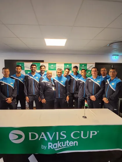 The official press conference setup at the Davis Cup in Denmark. Being part of the official team delegation is an integral part of my role in international tennis.