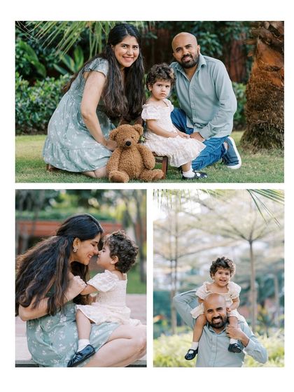 A collage of a family's outdoor session, showing a mix of posed and candid shots. A great way to see the variety from one shoot.