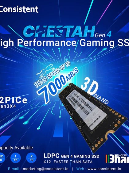 Experience the speed of our Cheetah Gen 4 gaming SSD, with read speeds hitting 7000 MB/s. This drive uses 3D NAND technology and is available in capacities up to 2TB for all your games and files.