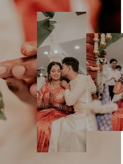 A collage of tender moments shared during the wedding ceremony. The groom's affectionate kiss on the bride's cheek is a perfect example of the candid, emotional photography I specialize in.