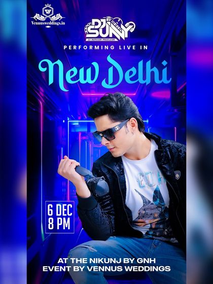 Performing at a private event at The Nikunj in New Delhi. I work closely with top wedding planners like Vennus Weddings to ensure every detail of the musical experience is perfectly curated.