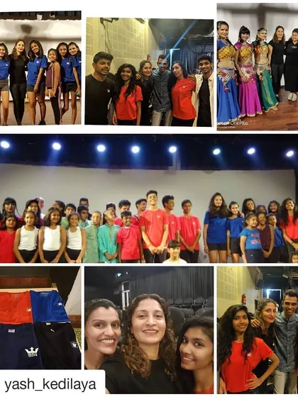 A collage capturing the best moments from our "I Will Dance" showcase. You can see our students in colorful Bollywood costumes, group photos on stage, and happy backstage selfies, showing the true family spirit of our crew.