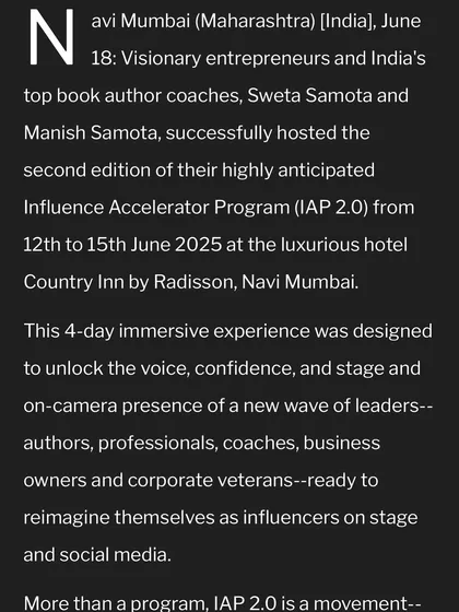 A close-up of the Business Standard article, detailing how we help authors, professionals, and coaches reimagine themselves as influencers.