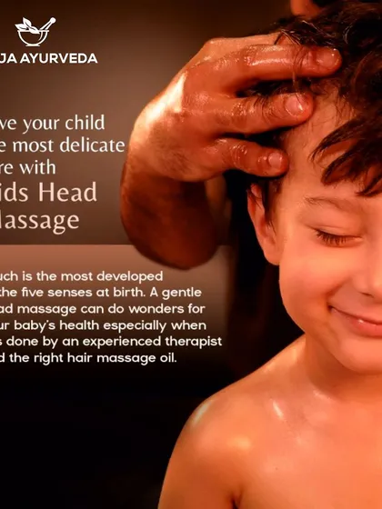 A happy child enjoying a soothing head massage. This therapy is wonderful for calming the nervous system, improving sleep, and strengthening the bond between parent and child.