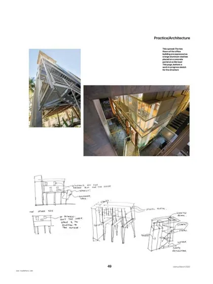 The feature included early conceptual sketches and photographs of the studio under construction, illustrating the evolution of the design from a simple idea to a complex, layered building.
