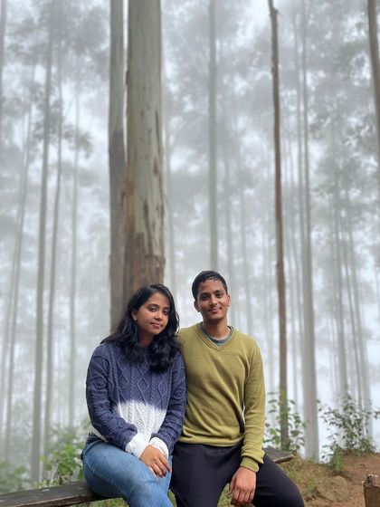 A couple posing in the Kodaikanal pine forest.