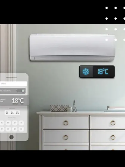 Experience effortless climate control with our smart AC automation. This system allows you to manage your room's temperature precisely from a wall-mounted display or remotely through the Aura app on your smartphone, ensuring optimal comfort and energy efficiency.