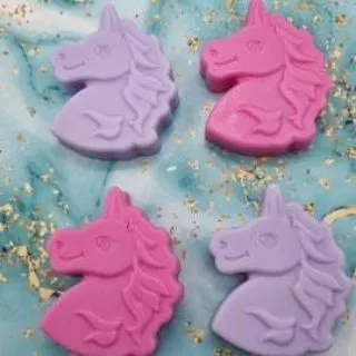For all the little dreamers, I make these magical unicorn-themed soaps. The pink and purple colors are so much fun, and they make a perfect favor for a unicorn-themed birthday party.