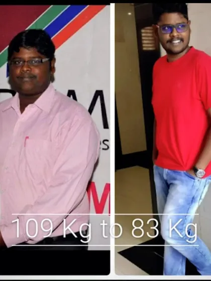 Another client success story, going from 109 kg down to 83 kg. This wasn't a crash diet; it was a sustainable change in eating habits through a tailored nutrition plan that fit his lifestyle.
