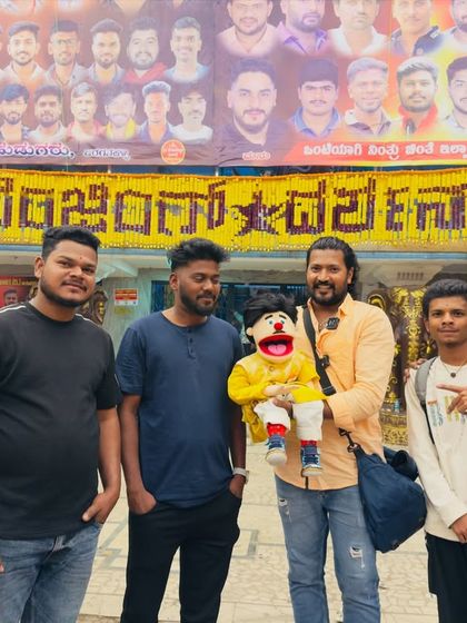 Me and my crew, including my puppet Lucky, soaking in the fan energy for a blockbuster release. This is how we support Namma Sandalwood.