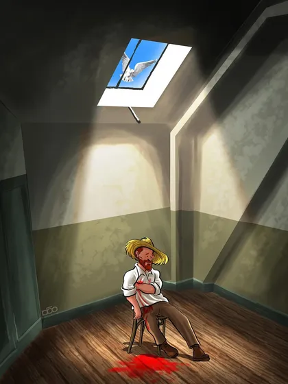 My imaginative portrayal of Vincent's final moments. Wounded, he finds peace in knowing his art, born from suffering, will bring light and color to future generations. It is a final, poignant letter to Theo.
