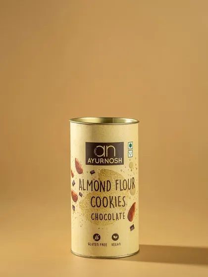 A similar minimalist shot for Ayurnosh's Almond Flour Cookies. This consistent style creates a cohesive look for the brand's product line on a digital storefront.
