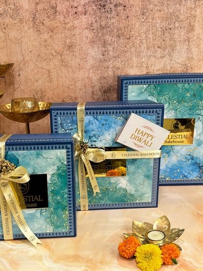 Our Celestial Diwali hampers, beautifully wrapped and ready to be gifted. We offer multiple sizes and custom options, perfect for both personal and corporate gifting during the festival of lights.