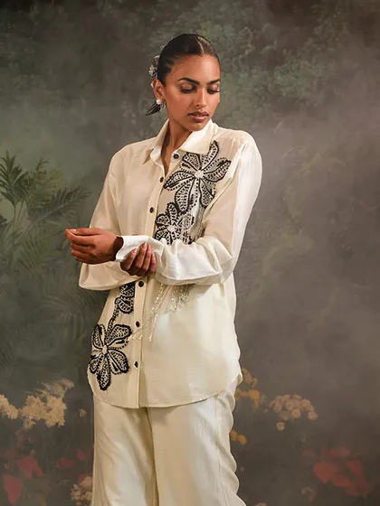 The ivory Azalea Co-Ord Set, perfect for the modern woman who appreciates artistry in fashion.