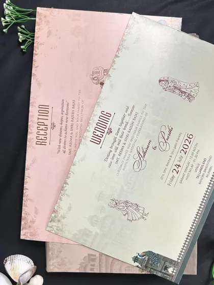 Your wedding and reception details, presented with grace. These inserts feature delicate illustrations of traditional Indian attire, tying the entire stationery suite to your cultural theme.