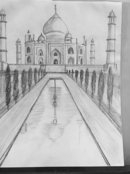 A finished sketch of the Taj Mahal, beautifully done in class.