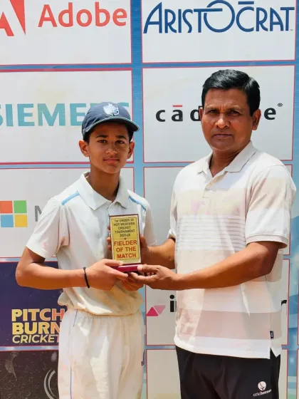 Himanshu Rawat receiving the Fielder of the Match award for his exceptional efforts in the field during the U-16 tournament.