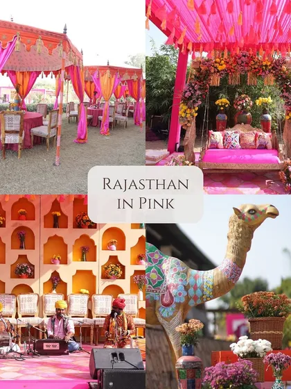 A "Rajasthan in Pink" theme, combining the region's cultural elements with a modern, vibrant pink and orange color palette.