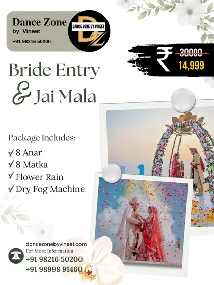 Make your Bride Entry and Jai Mala cinematic with our effects package. This offer includes anars, matkas, a flower rain effect, and a dry fog machine to create a dreamy and dramatic atmosphere.