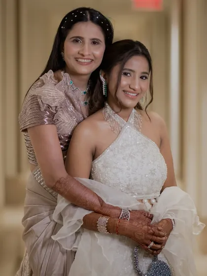A beautiful portrait of the bride with her mother. I love creating coordinated looks for the family that feel cohesive and beautiful.
