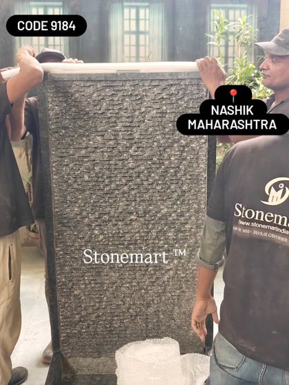 A front view of the ribbed granite waterfall as it is being prepared for packing.