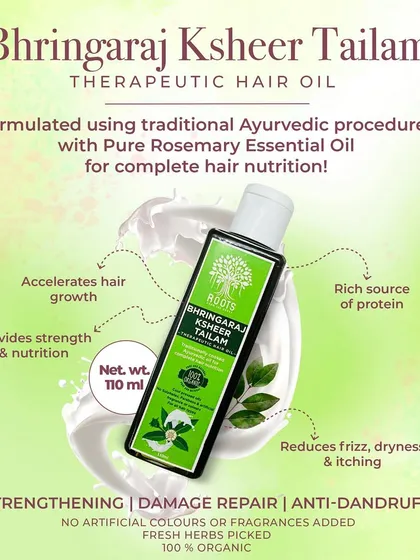 My Bhringaraj Ksheer Tailam is a therapeutic hair oil formulated with the king of hair herbs, Bhringaraj, and protein-rich cow's milk. It's my go-to solution for strengthening hair, promoting growth, and repairing damage.