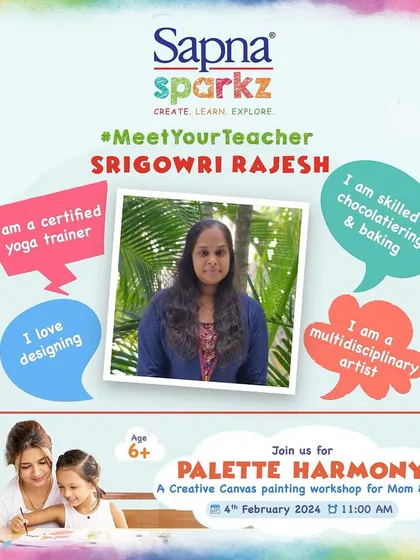 Meet our amazing instructor, Srigowri Rajesh! A multi-talented artist and certified yoga trainer, she brings a calm and encouraging energy to our canvas painting workshops.
