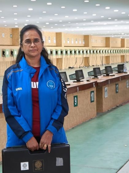 Dr. Sarika Raga at the shooting range during the India Open Championship. Her dedication and hard work are an inspiration to shooters of all ages.