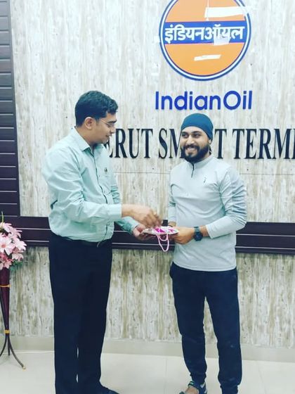 Receiving a warm welcome at the Indian Oil terminal in Meerut for a corporate yoga event.