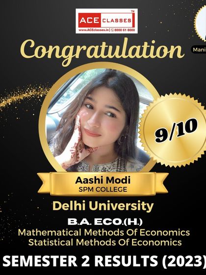 Another 9/10 from Aashi Modi of SPM College, this time in her Semester 2 exams for Mathematical and Statistical Methods of Economics. Consistency is key!