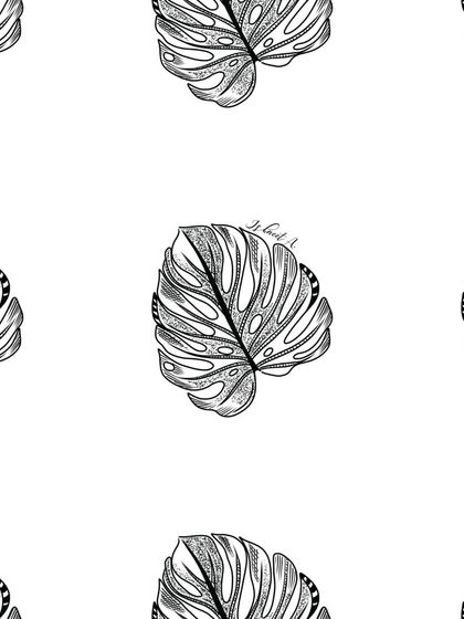 An intricate, hand-drawn Monstera leaf pattern. The detailed shading and line work make this a classic botanical print that works beautifully for stationery, textiles, and wall art.