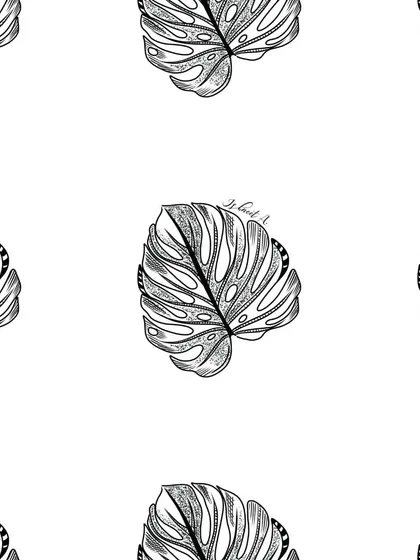 An intricate, hand-drawn Monstera leaf pattern. The detailed shading and line work make this a classic botanical print that works beautifully for stationery, textiles, and wall art.
