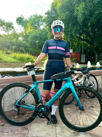 The birthday girl posing with her beautiful Cervelo bike.