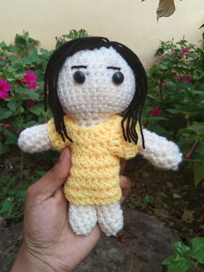 The custom crochet girl doll from the couple set.