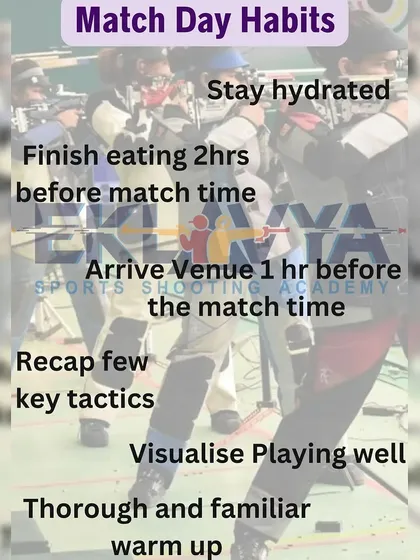 Wishing our shooters luck with a reminder of important match day routines. We focus on holistic preparation, including hydration, nutrition, and mental visualization.