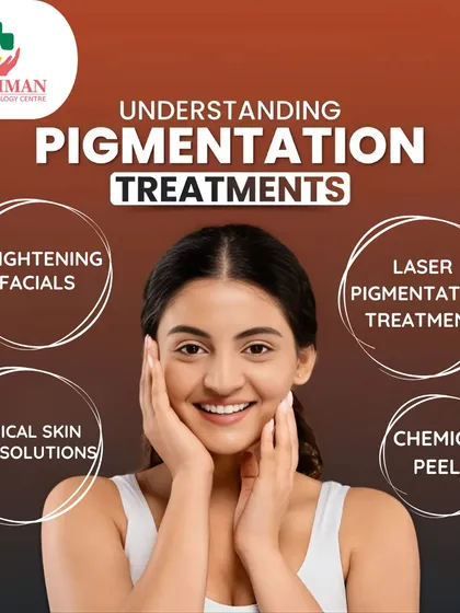 This graphic outlines the various pigmentation treatments I offer, including brightening facials, laser pigmentation treatment, chemical peels, and topical solutions, all tailored to your needs.