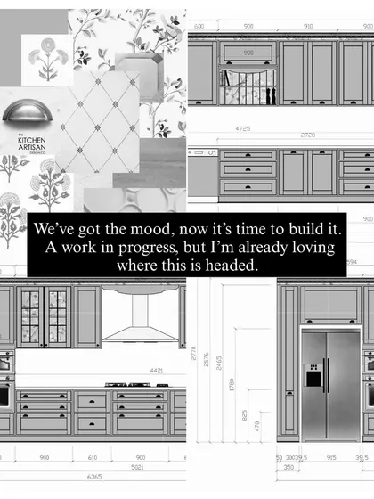We have the mood, now it’s time to build it. This image shows the transition from the initial mood board to the detailed technical drawings, a crucial step in ensuring the final kitchen is exactly as envisioned.