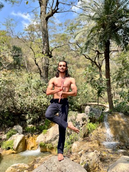 Dhyana, or meditation, is the instrument for gaining self-knowledge. Here, I am in a state of dhyana amidst the beauty of nature.