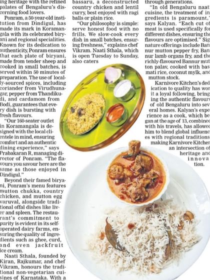 A snippet from the New Indian Express article on "Naati Flavours in Namma Ooru," where they highlight my dedication to quality and authentic preparations.