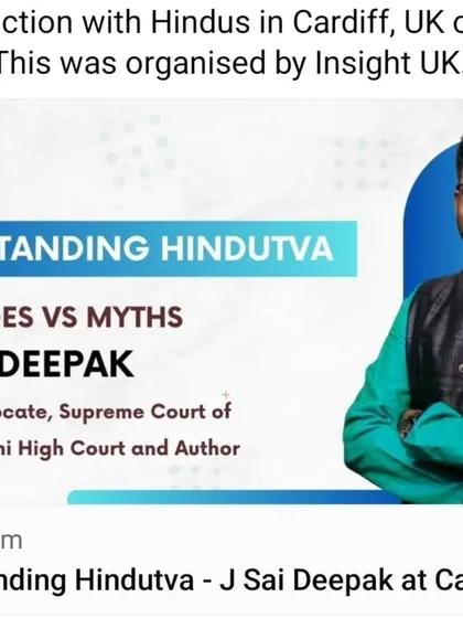 The YouTube thumbnail for my talk in Cardiff, UK, on "Understanding Hindutva: Messages vs Myths". My goal was to clarify the core principles and address common misconceptions.