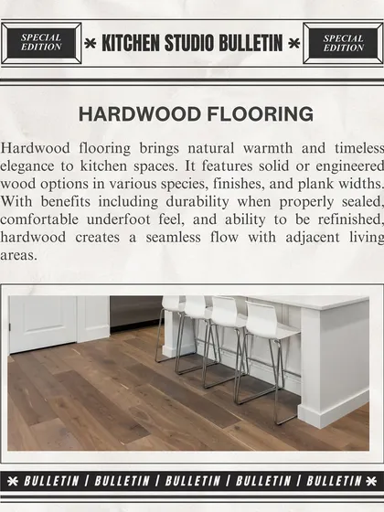 Hardwood flooring brings natural warmth and timeless elegance. When properly sealed, it's a durable option that creates a seamless flow with adjacent living areas.