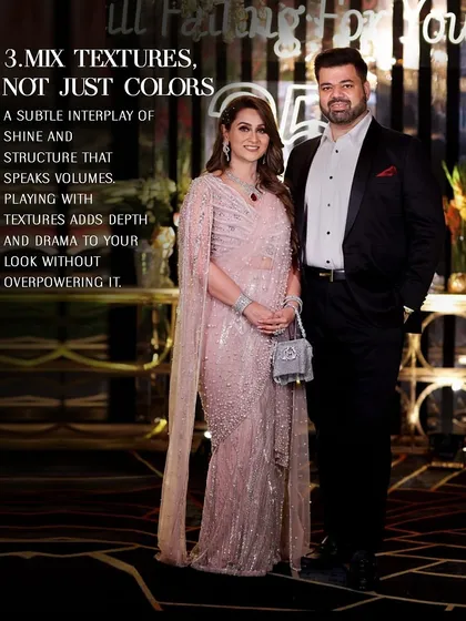 A lovely couple demonstrating the power of texture. The bride's blush pink embellished sari creates a subtle interplay of shine and structure that speaks volumes.
