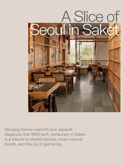 This 1,850 sq. ft. restaurant in Saket is a tribute to shared stories and cross-cultural bonds. By merging Korean warmth with Japandi elegance, we created a space that celebrates the joy of gathering.