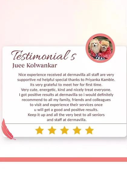 A lovely testimonial from Juee, who highlights the supportive staff and the positive results she received. I'm so pleased she feels confident enough to recommend my clinic to her friends and family. That is the highest compliment.